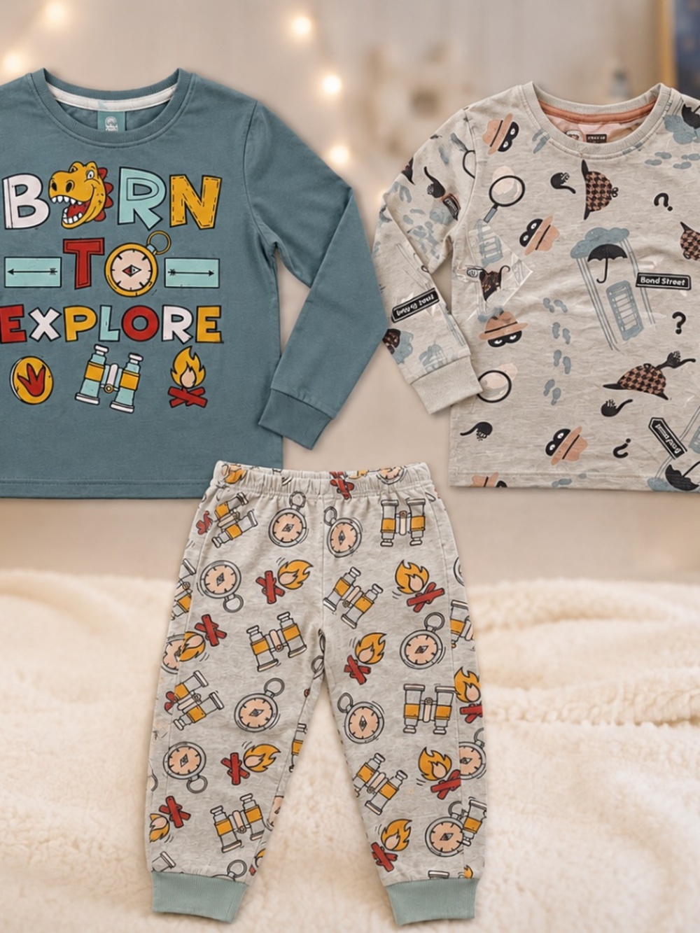 Boys 3–4Y Adventure Pajama Set – 2 Tops + Pants Mixed Brand
